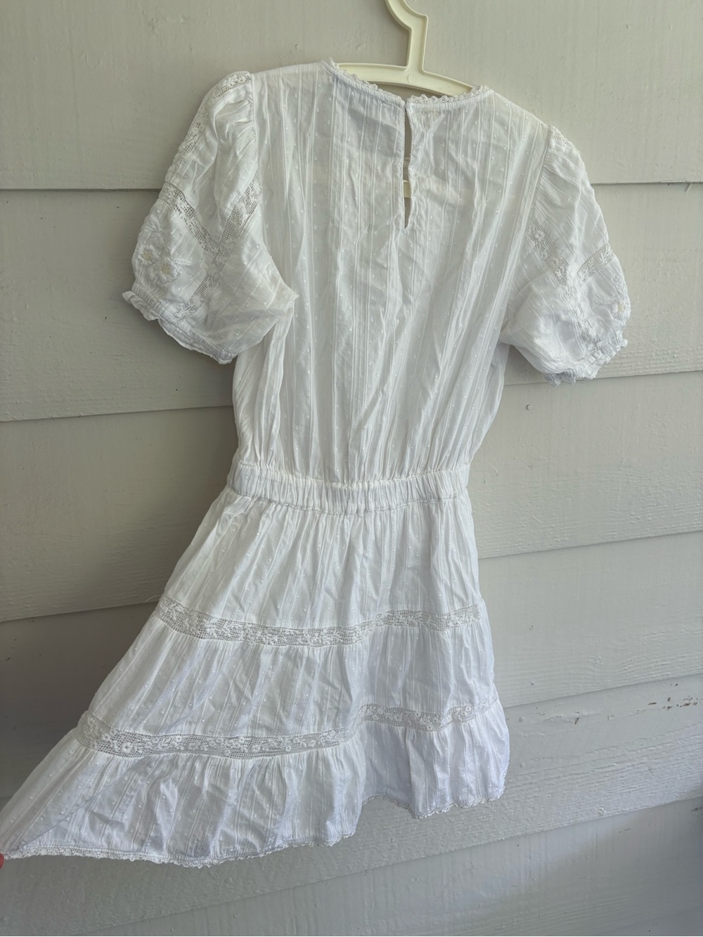 Zara White Lace Embroidered Mini Dress Puff Sleeve Cottagecore Size M Boho Fairy - Picture 8 of 8